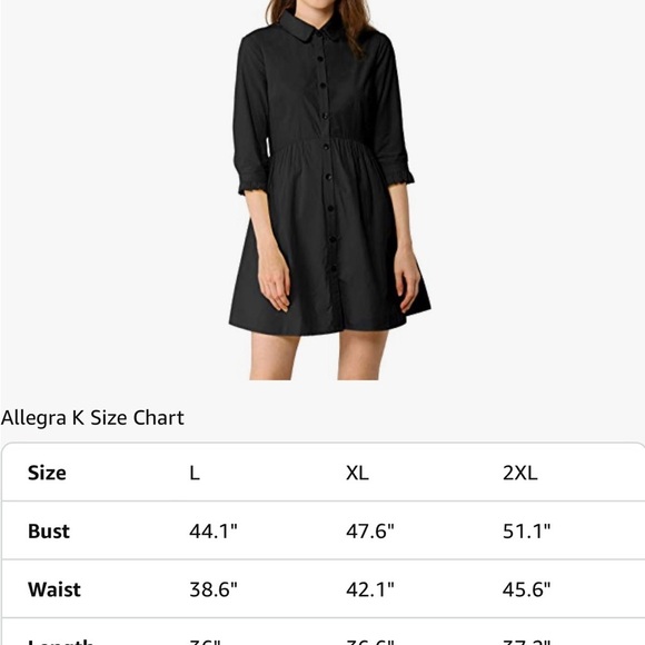 Allegra K Black Shirt Dress – Size L - Picture 4 of 4